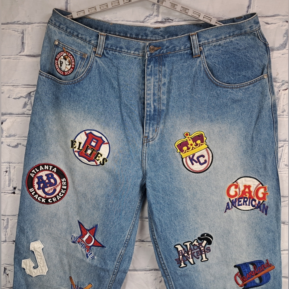 Headgear Negro League Baseball Men's Jeans Team Patches Straight 44 Actual 42x33 - Picture 11 of 15